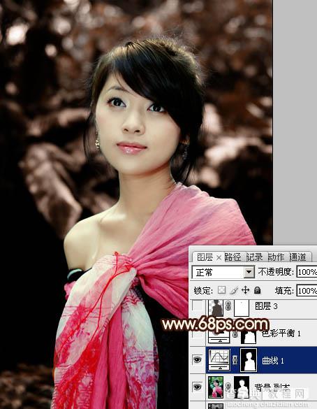 Photoshop将外景美女图片调制出非常有个性的橙褐色7