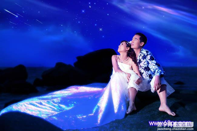 Photoshop蓝色夜空海景婚纱照片2