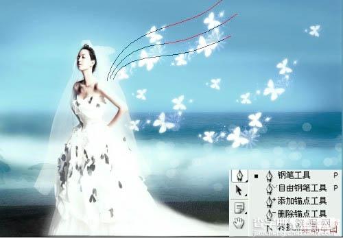 Photoshop制作超梦幻的蓝色天使婚片19