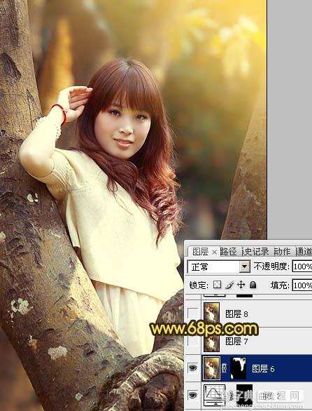 Photoshop将树林写真人物图片调制出柔美的红褐色效果26