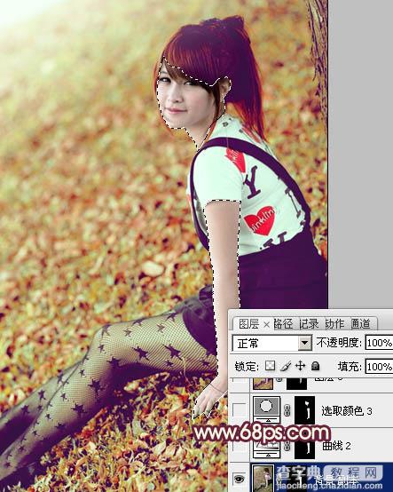 Photoshop为坐在草地上的美女图片调制出淡淡柔美的红绿色32