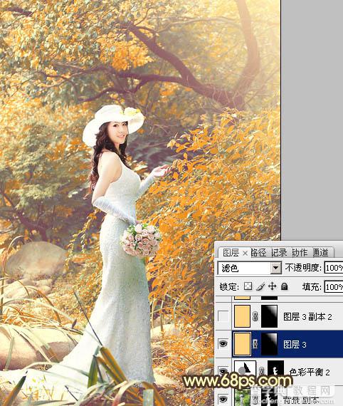 Photoshop为树林美女婚片增加漂亮的橙红色21