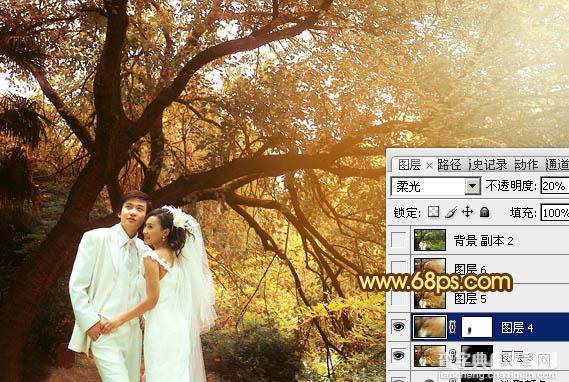 Photoshop将绿色婚片调制出温馨的橙褐色效果23