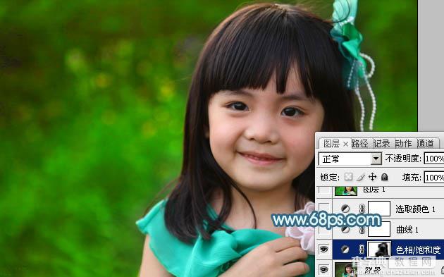 Photoshop为小女孩图片增加上甜美的青红色效果4