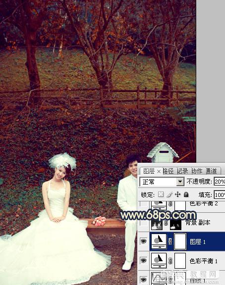 Photosho将公园婚片调制出漂亮的暗红色15