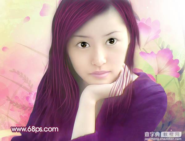 photoshop将失真的手机美女照片转为粉红色仿手绘效果34