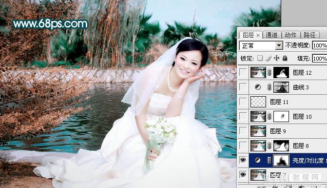 Photoshop打造中性青红色外景婚片28
