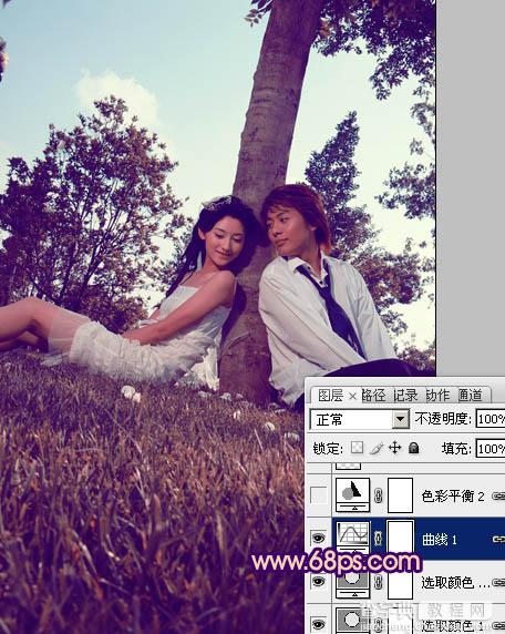 Photoshop为外景情侣图片增加浪漫的橙紫色11