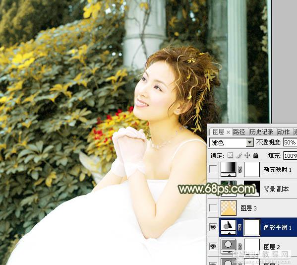 Photoshop为外景美女婚片添加淡黄的蜜糖色10