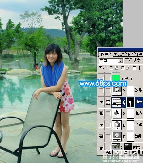 Photoshop 调出人物照片淡雅的青绿色13