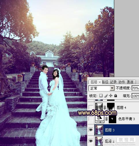 Photoshop为公园婚片加上柔美的暗调蓝紫色效果24