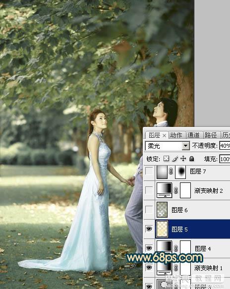 Photoshop将树林婚片调成柔美的暗暖色11