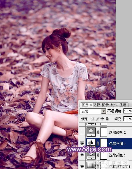 Photoshop将草地上的美女图片调制出漂亮的淡调蓝紫色12