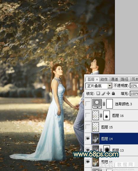 Photoshop将树林婚片调成柔美的暗暖色26