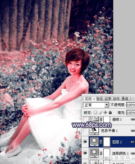 Photoshop将外景人物图片调成柔和的古典暗调青紫色12