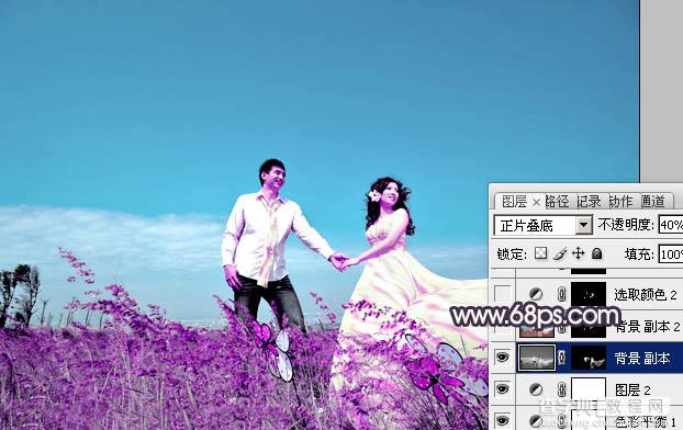 Photosho将草地婚片打造出漂亮的青紫色效果14
