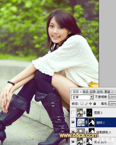 Photoshop将石阶上的美女图片增加淡淡的甜美色24