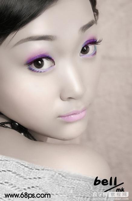 Photoshop 调出人物的淡紫彩妆效果2