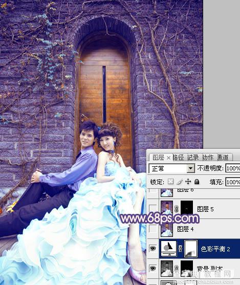 Photoshop将古城婚片调出甜美的粉蓝色效果23