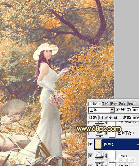 Photoshop为树林美女婚片增加漂亮的橙红色13