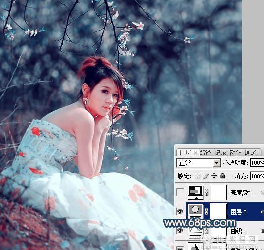 Photoshop为外景美女图片调制出甜美的古典暗青色18