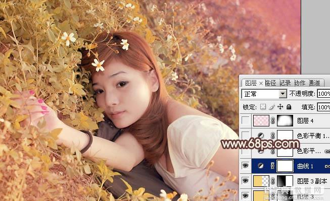 Photoshop将草地人物图片调制出柔和的暖褐色效果14