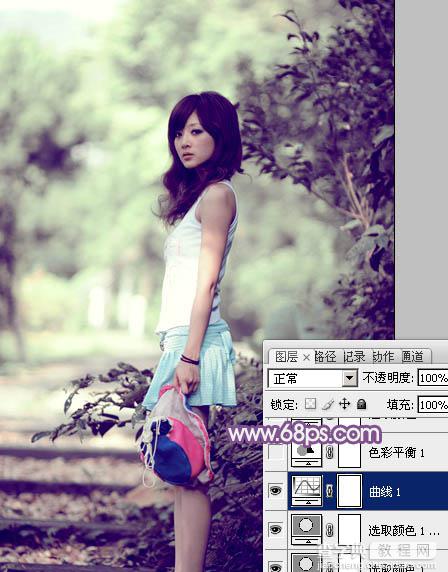 Photoshop为树边的美女图片调制出古典梦幻中性紫色调11