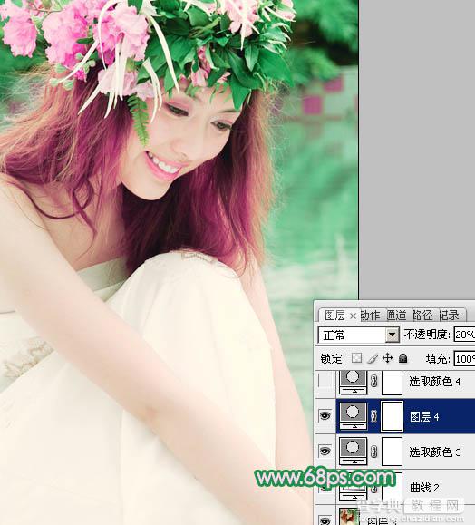 Photoshop将外景人物图片调成柔美的绿紫色23