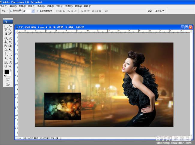 Photoshop将给美女图片增添梦幻的斑斓夜灯背景效果9