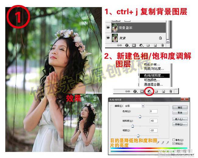 Photoshop 照片柔美的绿色调3