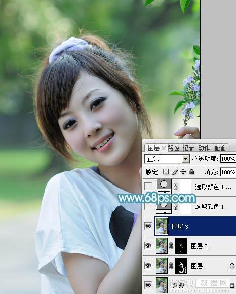 Photoshop为外景美女图片调制出清爽甜美的淡调青蓝色3