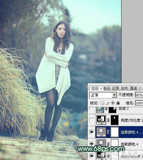 Photoshop给为绿荫中的人物图片调制出韩系淡青色效果21