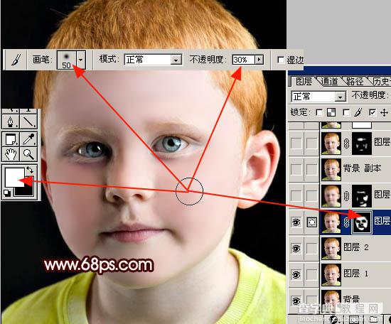 Photoshop 小男孩满脸的斑点消除8