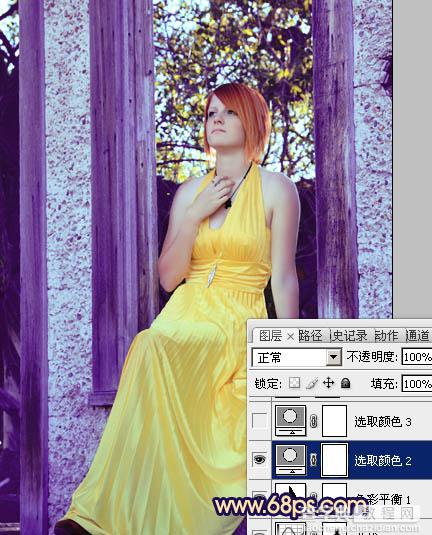 Photoshop将窗户上女孩图片调制出柔美的橙蓝色21