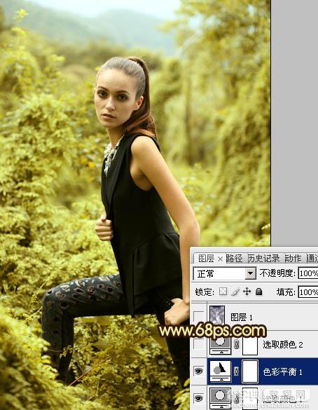 Photoshop将树林模特图片调制出柔美的青褐色效果10