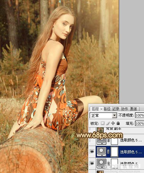 Photoshop将树林美女图片调成淡淡的橙色调25