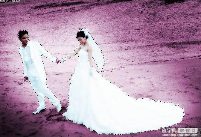 Photoshop将海滩婚片调出绚丽梦幻的紫色24