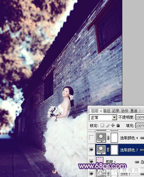 Photoshop将古建筑婚片调制出柔和的橙蓝色效果17