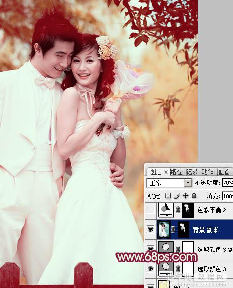 Photoshop将树林婚片调成甜美的粉褐色24