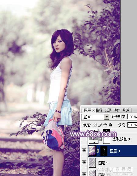 Photoshop为树边的美女图片调制出古典梦幻中性紫色调22