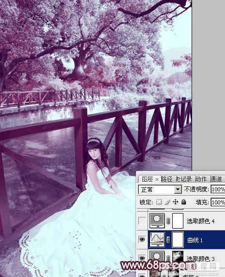 Photoshop将河边美女婚片调成梦幻的紫红色方法21