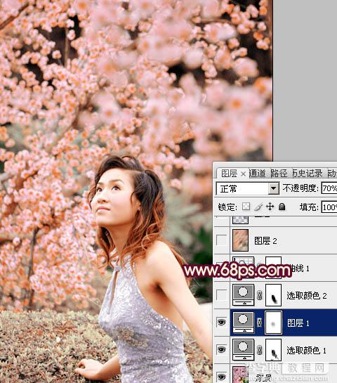 Photoshop将春季外景图片调成柔美的粉红色6