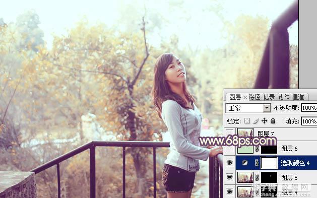 Photoshop将景区人物图片调制出淡淡的蓝黄秋季色35