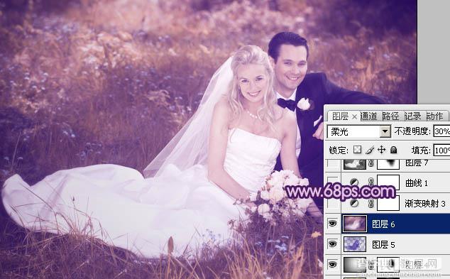 Photoshop将外景婚片调成淡淡的紫红色21