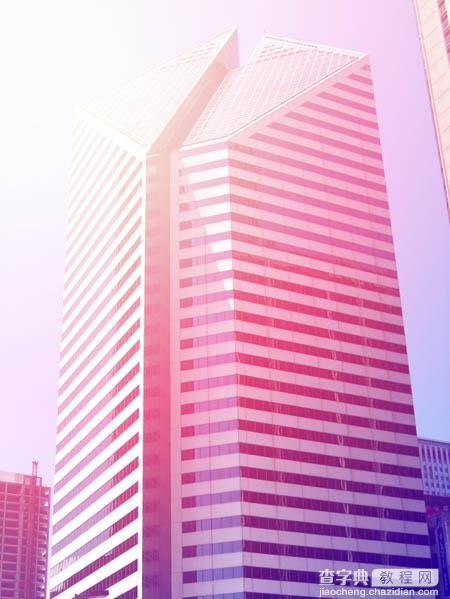 photoshop利用渐变工具将建筑图片打造出梦幻的紫红色效果15