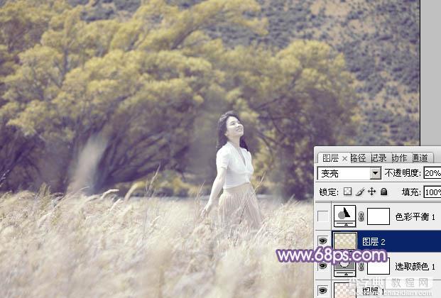 Photoshop为旷野美女图片调制出淡蓝韩系色彩14