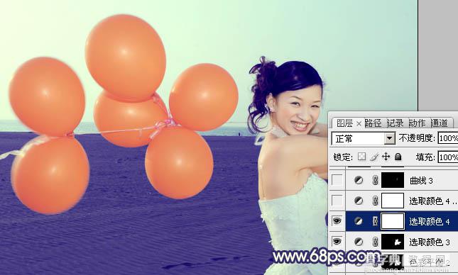 Photoshop将海景婚片调制出柔美的蓝橙色的背景23