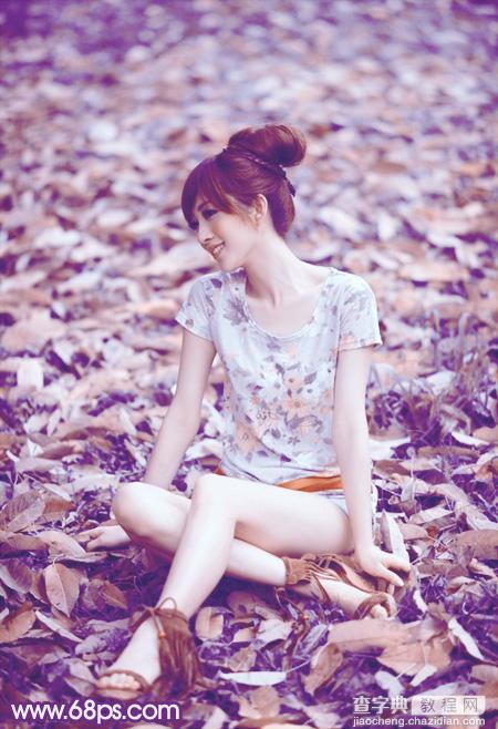 Photoshop将草地上的美女图片调制出漂亮的淡调蓝紫色2