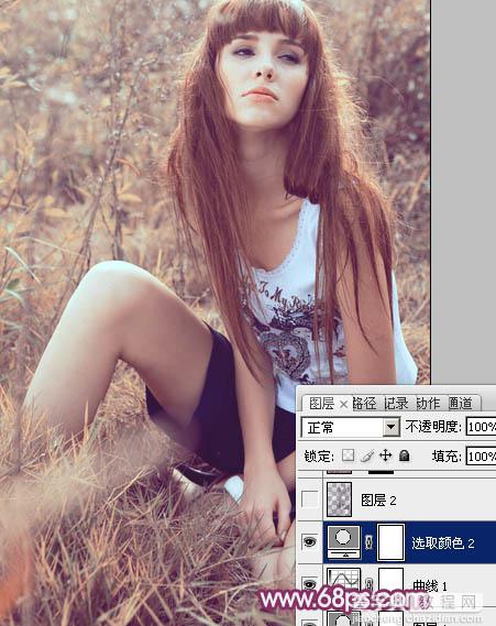 Photoshop为草地美女图片增加柔美的橙褐色效果18