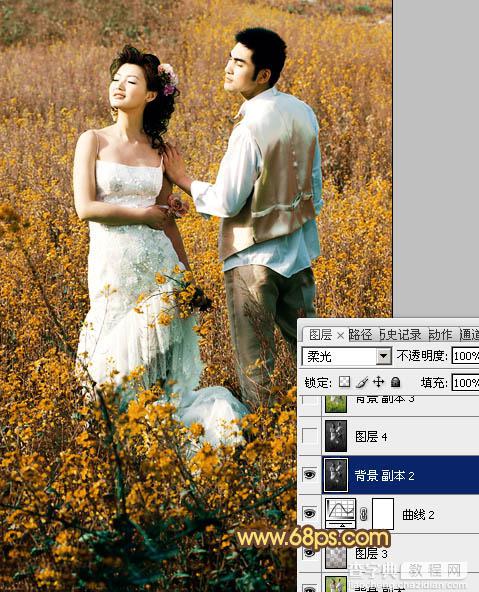 Photoshop制作柔和的金色花朵背景婚片22